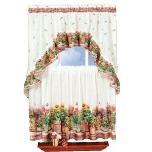 Country Garden Floral Cafe Curtain Kitchen Window Set Tier Valance 57 x 24-in